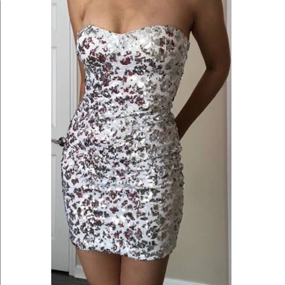 Arden B Sequin Leopard Strapless Dress